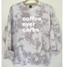 Load image into Gallery viewer, Coffee Over Carbs Tie Dye and Reverse Tie Dye Sweatshirt