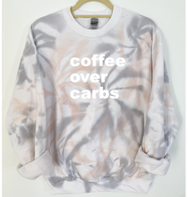 Load image into Gallery viewer, Coffee Over Carbs Tie Dye and Reverse Tie Dye Sweatshirt